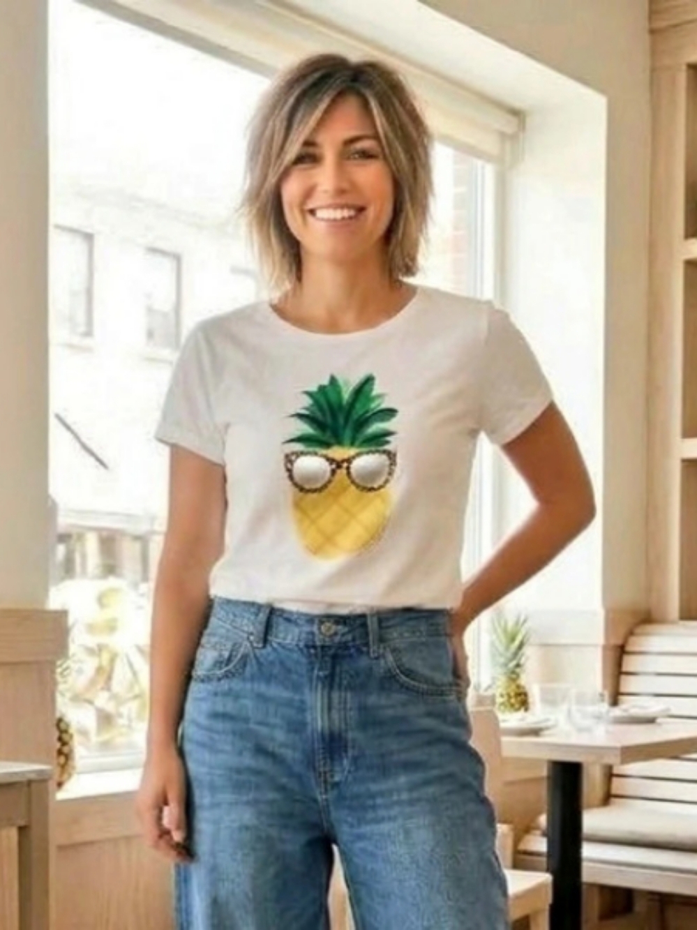 Kate Spade♠️New York Broome Street Pineapple Shades Tee White & Yellow Medium